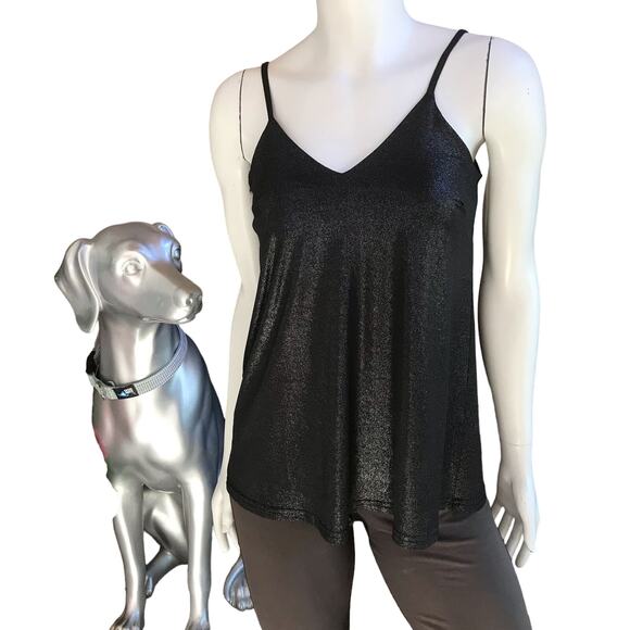 Deborah Viereck Black Metallic Adjustable Strap V-Neck Sleeveless Tank Size XS - Picture 1 of 9